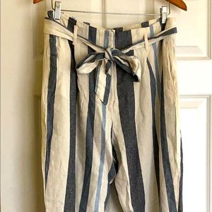 XL/TG striped linen pants with belt